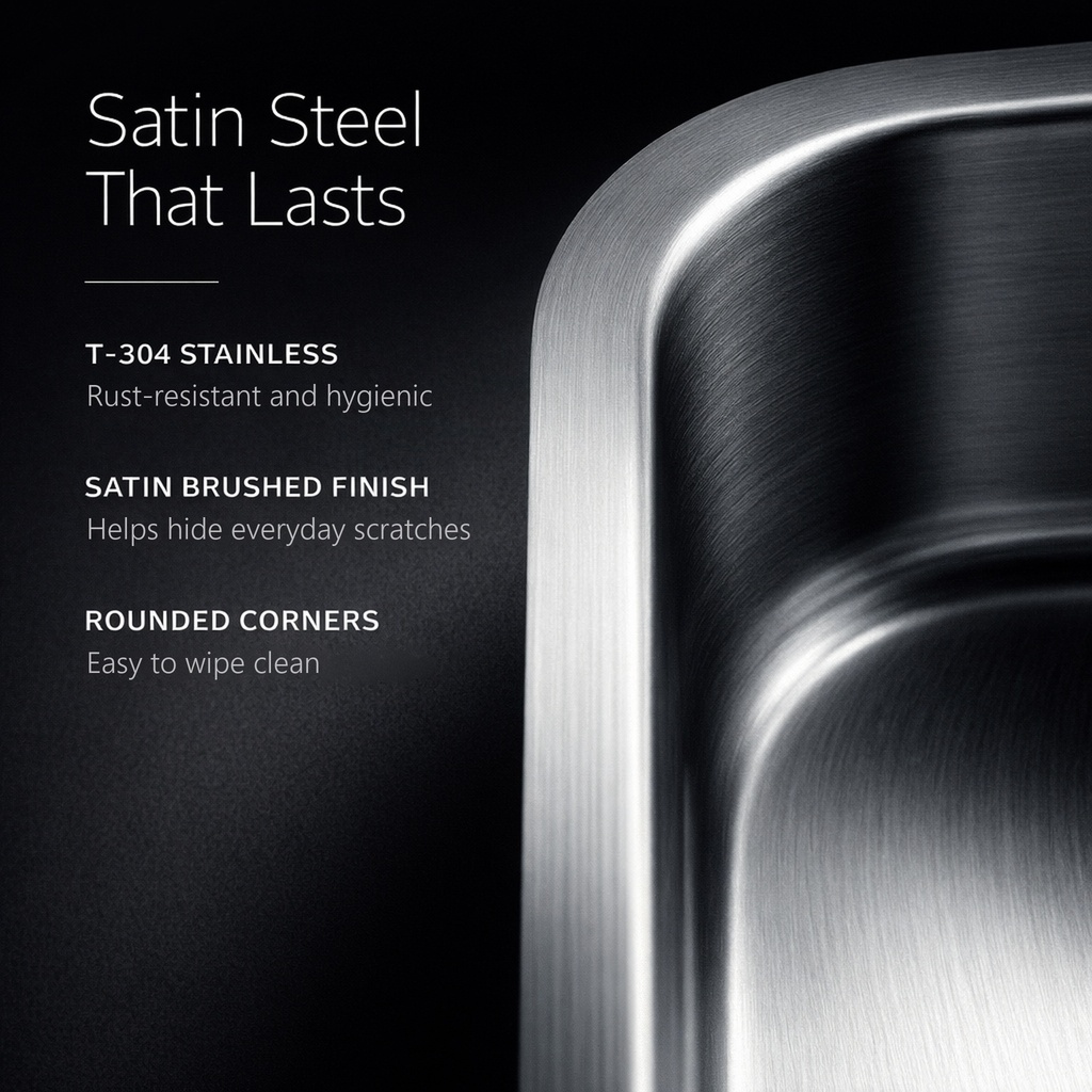 769-109 satin steel - T-304, brushed finish, rounded corners