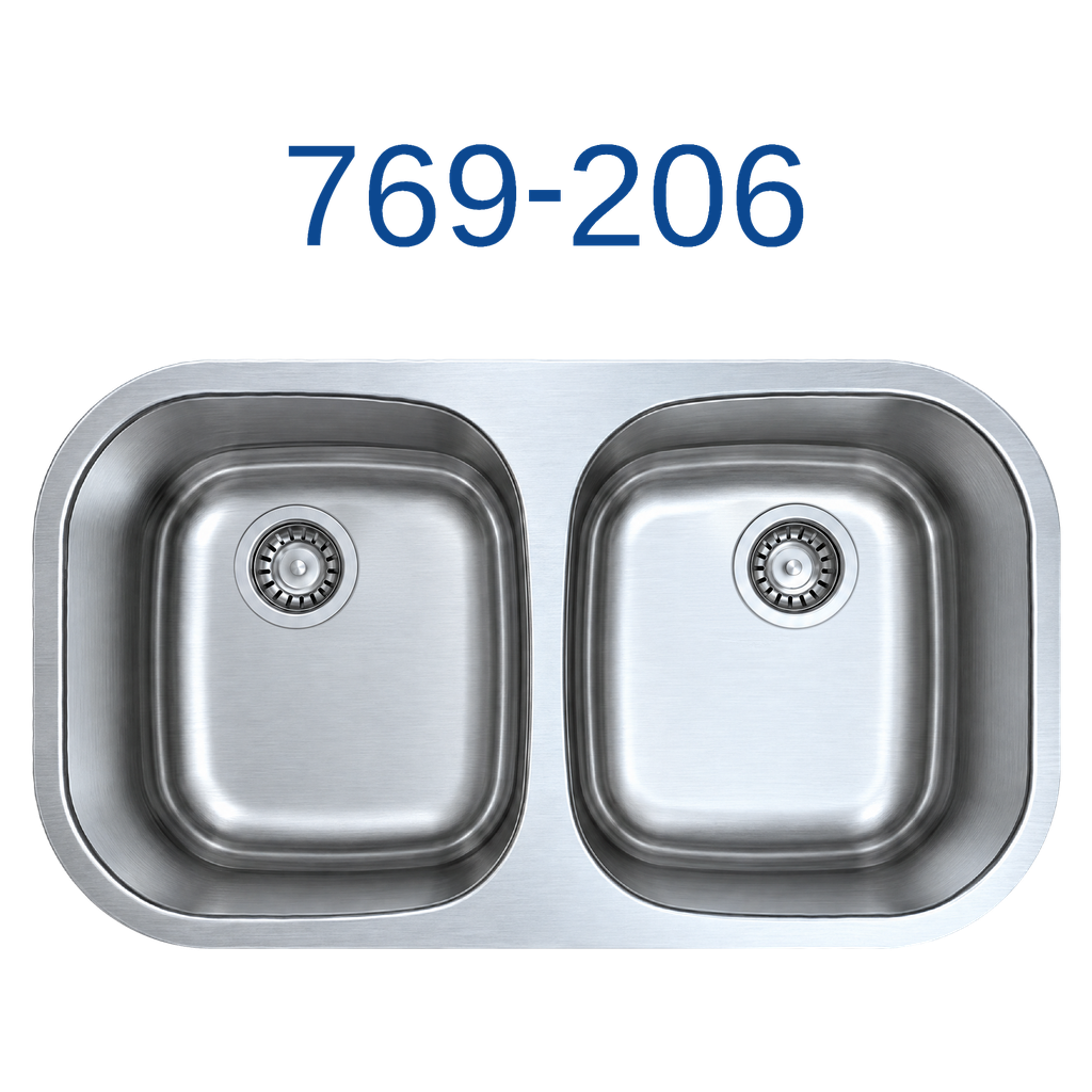 [769-206] 32-1/4" x 18-1/2" x 9" Depth. Double Equal Bowl. Bowl Satin, Rim Polish Finish. - 769-206