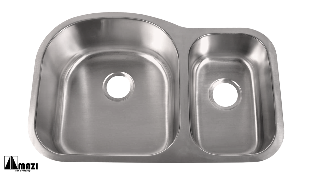 [769-905] 31-1/2" x 20-1/2" x 9" Depth. Double Bowl (70/30). Bowl Satin, Rim Polish finish. - 769-905