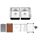 Elegant-DoubleBowl,16gauge,RoundCorner - SatinFinish: 33"x19"x10" w/ GRIDS