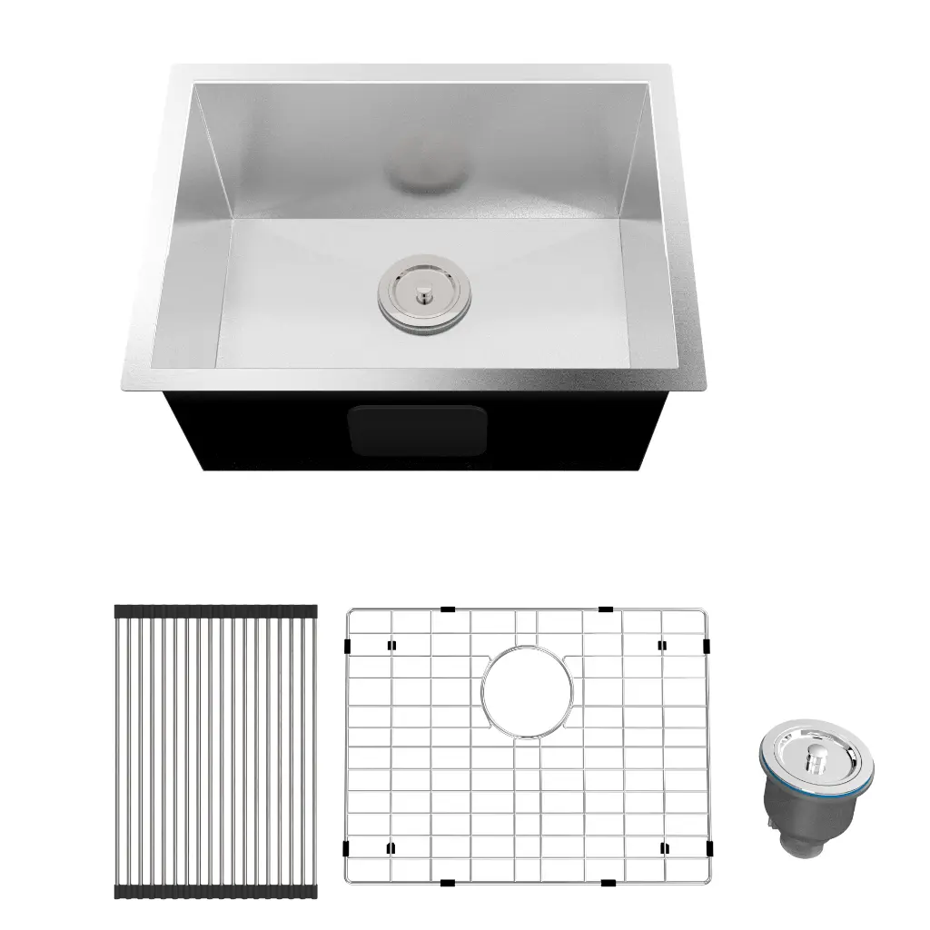 HBS2318 (23" x 18" x 10") Handmade Kitchen Sink - Zero Corner, 16 Gauge, Satin Finish.
