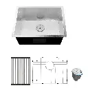 HBS2318 (23" x 18" x 10") Handmade Kitchen Sink - Zero Corner, 16 Gauge, Satin Finish.