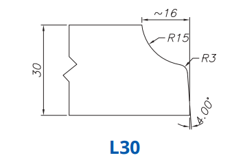 SS67065 Profile 30mm Cove (r15) L30 Technology Electroplated Position 1 INTERNAL WATER ROUTER BITS (IW BITS)