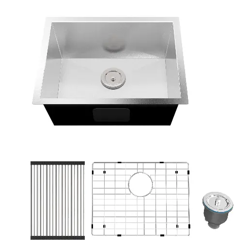 [HBS2318] HBS2318 (23" x 18" x 10") Handmade Kitchen Sink - Zero Corner,  16 Gauge, Satin Finish. 