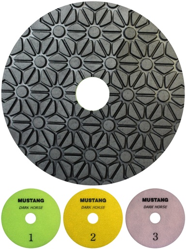 [22938-10001] Mustang Dark Horse 3-step ES/Granite Pad 4" x Step-1 (Velcro Neongreen)