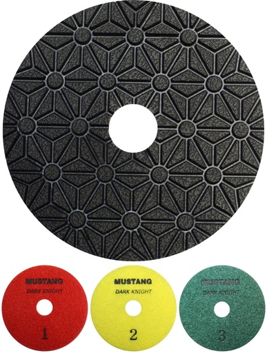 [22938-09001] Mustang Dark Knight 3-step ES/Granite Pad 4" x Step-1 (Bright Red Velcro)